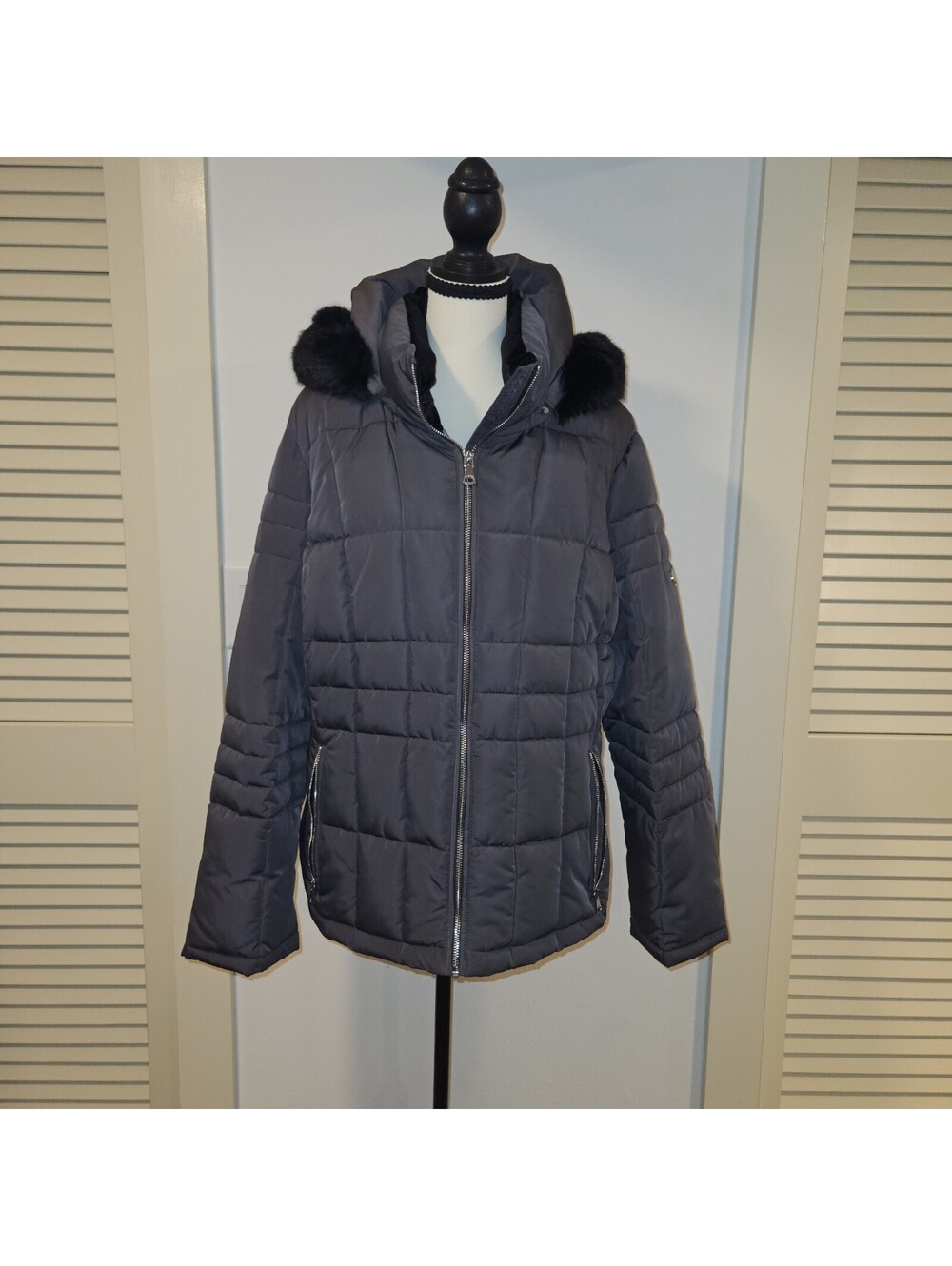 Calvin Klein Ladies PXXL 2° Warmth Factor Charcoal Fur Detachable Hood